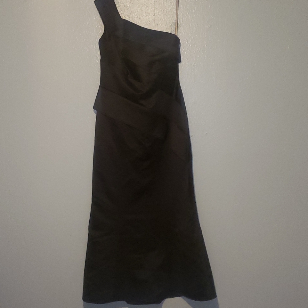 One Shoulder Satin Dress with Asymmetrical Skirt
